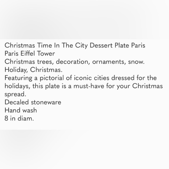 NWT Christmas Time In The City Dessert Plate Paris - Picture 9 of 9
